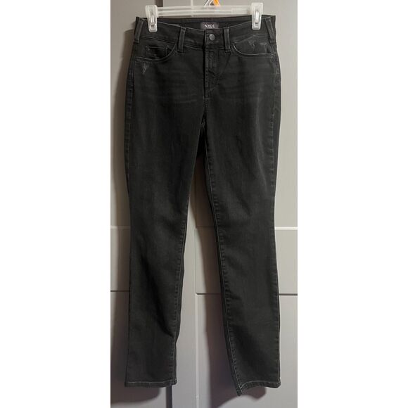 NYDJ Denim - NYDJ Lift X Tuck Technology Distressed Alina Straight Leg Denim Jeans Black 2